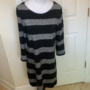 J. Crew stripped short dress black & Grays 3/4 length sleeves, 100% Cotton